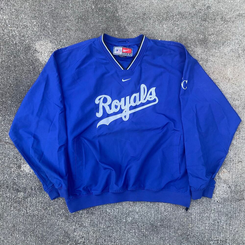 Vintage Nike Kansas City Royals Pullover Jacket Mens XL Blue MLB V Neck